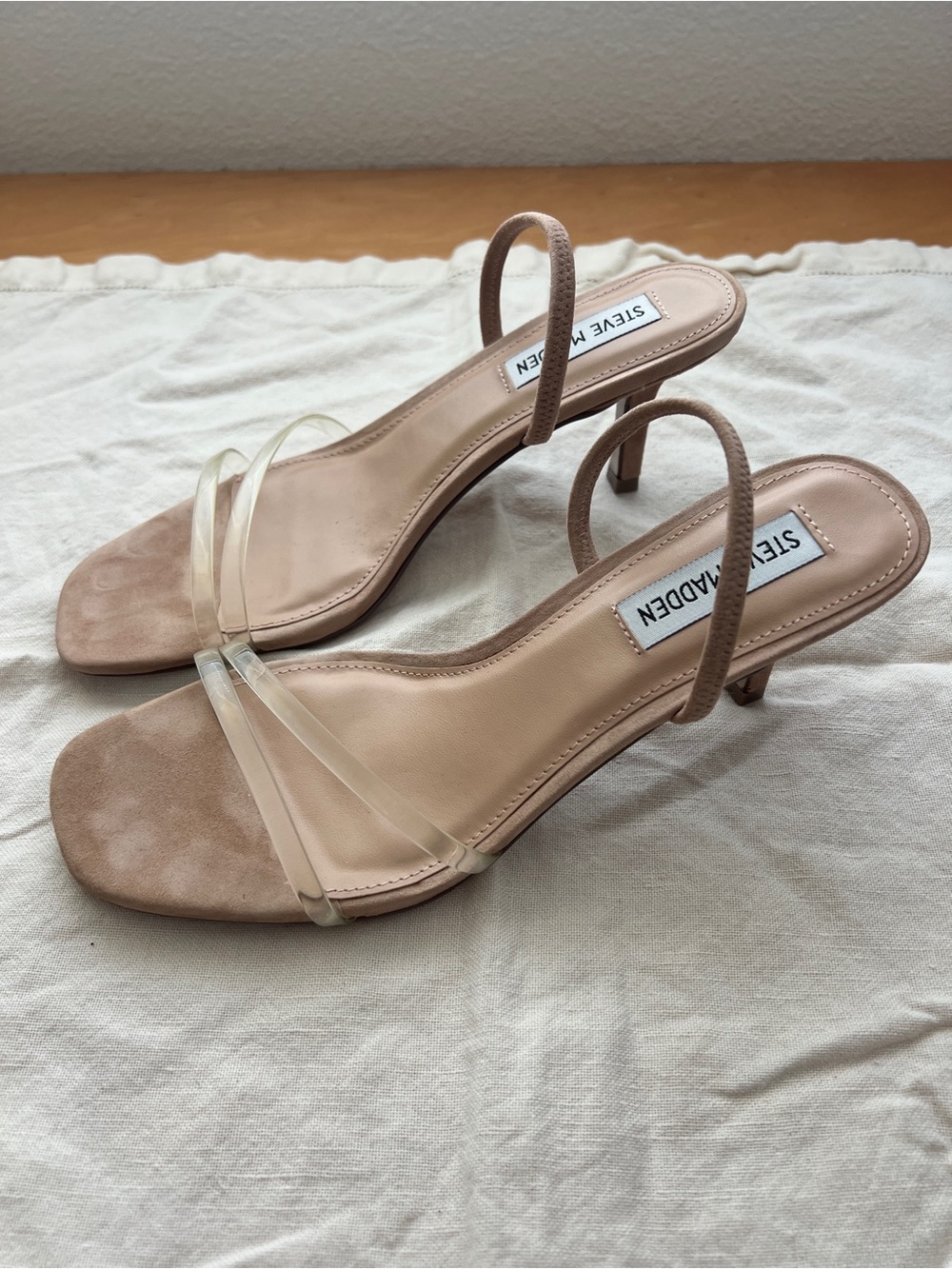 Steve Madden Blush Nude Clear-Strap Slingback Heels